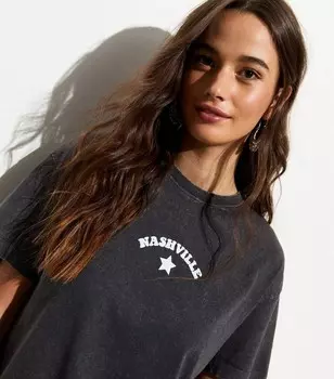 Темно-серая хлопковая футболка оверсайз с принтом Nashville Star New Look, темно-серый