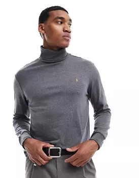 Темно-серая хлопковая футболка с длинными рукавами и логотипом Polo Ralph Lauren pima