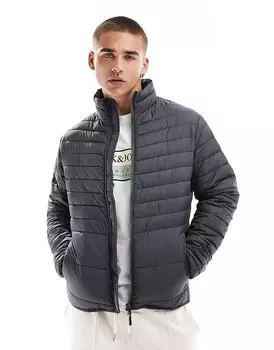 Темно-серая компактная стеганая куртка с воротником стойкой Jack & Jones
