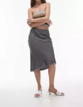 Темно-серая косая юбка Topshop в стиле 90-х с кружевной отделкой