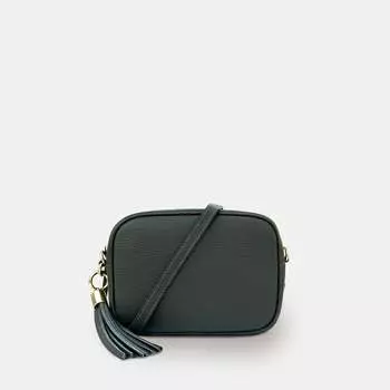 Темно-серая кожаная сумка через плечо с серым леопардовым ремешком Apatchy London