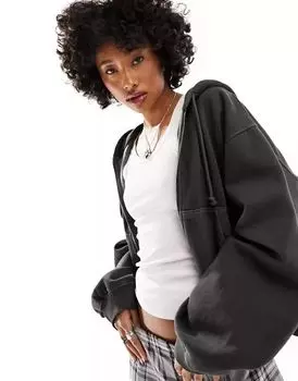 Темно-серая куртка свободного кроя с капюшоном из тяжелого трикотажа Weekday