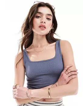 Темно-серая майка в рубчик Hollister – с квадратным вырезом