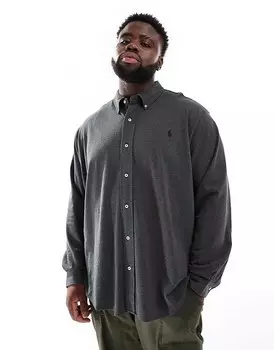 Темно-серая меланжевая рубашка из пике Polo Ralph Lauren Big & Tall со знаковым логотипом