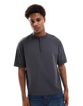 Темно-серая непринужденная футболка свободного кроя ASOS DESIGN с горловиной горловины и закатанными рукавами