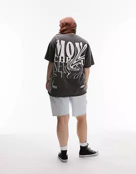 Темно-серая однотонная деформированная футболка Topshop Curve