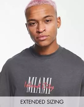 Темно-серая оверсайз-футболка с принтом города Майами ASOS DESIGN