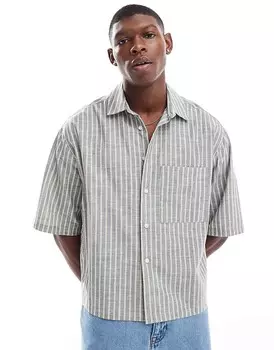 Темно-серая оксфордская рубашка свободного кроя в полоску ASOS DESIGN