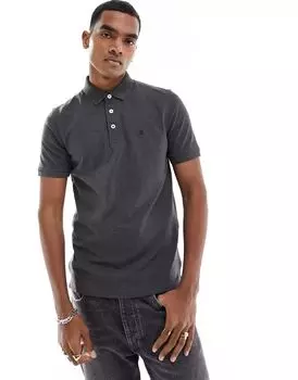 Темно-серая рубашка-поло из пике узкого кроя с логотипом Jack & Jones Essentials