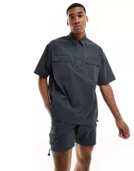 Темно-серая свободная рубашка свободного кроя с накладными карманами ASOS DESIGN — часть комплекта