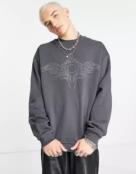 Темно-серая толстовка оверсайз с принтом ASOS DESIGN