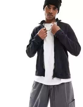 Темно-серая толстовка в рубчик Bershka с воротником-стойкой и молнией во всю длину