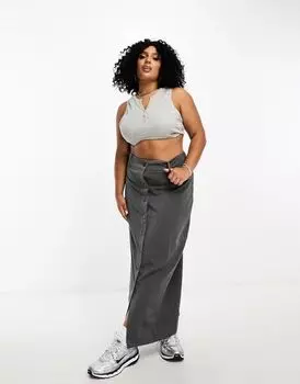 Темно-серая юбка-карандаш с пуговицами ASOS Curve