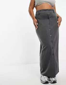 Темно-серая юбка-карандаш с пуговицами ASOS DESIGN Curve