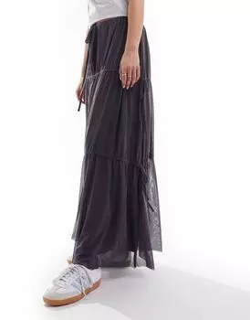 Темно-серая юбка макси со сборками и оборками ASOS DESIGN