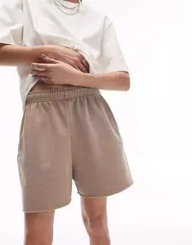 Темно-серо-коричневые шорты для бега в винтажном стиле с необработанным краем Topshop