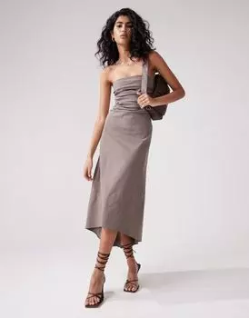 Темно-серое бенгальское платье-бандо длиной до колена ASOS DESIGN