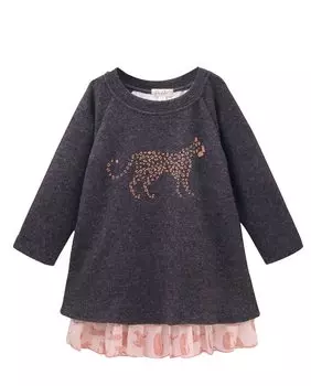 Темно-серое девичье платье в сочетании с леопардовыми мотивами Dadati, темно-серый