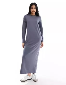Темно-серое платье-футболка с длинными рукавами ASOS