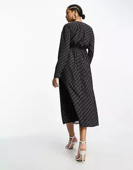 Темно-серое платье миди с длинными рукавами и вырезом на талии ASOS DESIGN