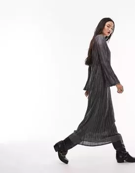 Темно-серое плиссированное платье макси со столбиком Topshop