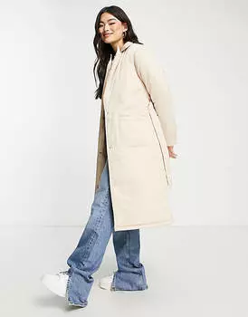 Темно-серое пуховое пальто с завязкой на талии Threadbare Opal