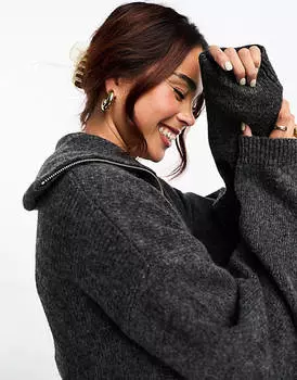 Темно-серое трикотажное платье-джемпер с воротником на молнии ASOS DESIGN