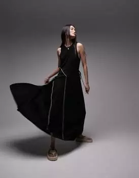 Темно-серое трикотажное платье-майка Topshop cupro со сборками и верхней отстрочкой Topshop