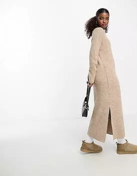 Темно-серое трикотажное платье макси с V-образным вырезом Miss Selfridge