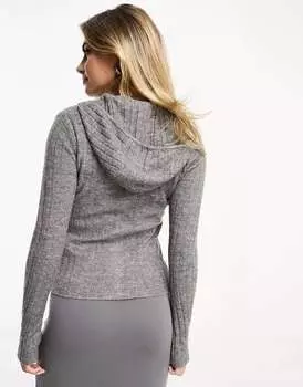 Темно-серое вязаное худи с ребристой молнией Pull&Bear