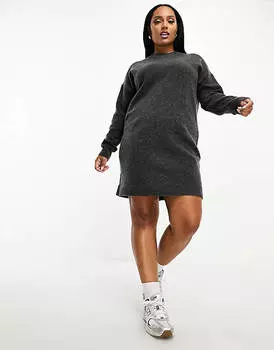 Темно-серое вязаное платье-джемпер с круглым вырезом ASOS DESIGN Curve