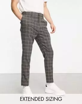 Темно-серые элегантные брюки в клетку из смесовой шерсти ASOS DESIGN