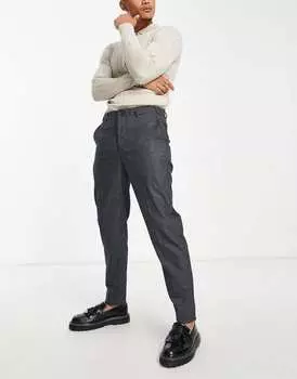 Темно-серые элегантные брюки зауженного кроя с узором "гусиные лапки" Selected Homme
