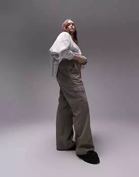 Темно-серые брюки карго с высокой посадкой и высокой посадкой Topshop Curve