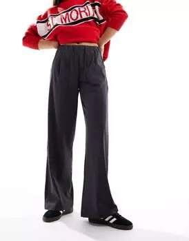 Темно-серые брюки строгого кроя с завязками на талии Bershka