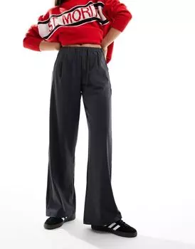 Темно-серые брюки строгого кроя с завязками на талии Bershka