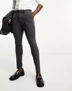 Темно-серые костюмные брюки суперскинни с узором «елочка» ASOS DESIGN