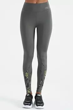 Темно-серые облегающие женские леггинсы с высокой талией и принтом на щиколотках спереди и сзади TOMMYLIFE
