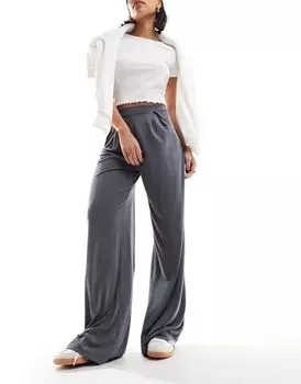 Темно-серые трикотажные широкие брюки купро ASOS DESIGN