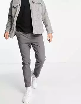 Темно-серые узкие брюки чинос с эластичной талией ASOS DESIGN
