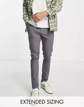 Темно-серые узкие брюки чинос с защипами ASOS DESIGN
