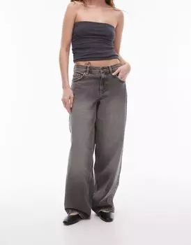 Темно-серые винтажные джинсы Topshop с низкой посадкой и застежкой на спине