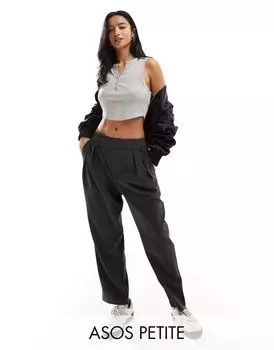 Темно-серые зауженные брюки с асимметричной талией ASOS Petite