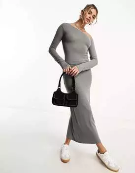 Темно-серый асимметричный топ с длинными рукавами Pull&Bear