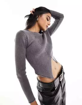 Темно-серый асимметричный топ с круглым вырезом ASOS