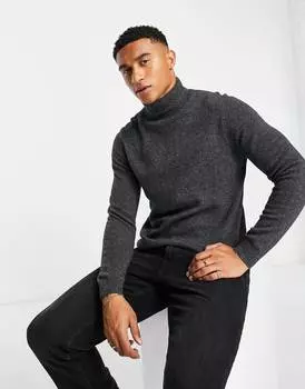 Темно-серый джемпер из овечьей шерсти с высоким воротником ASOS DESIGN