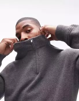 Темно-серый джемпер с полумолнией Topman Essentials