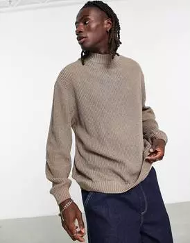 Темно-серый джемпер свободного кроя с высоким воротником в рубчик ASOS DESIGN ASOS DESIGN