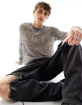 Темно-серый фактурный прозрачный джемпер ASOS DESIGN