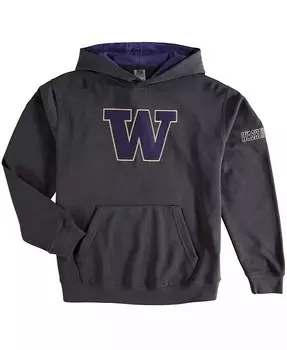 Темно-серый пуловер с капюшоном и большим логотипом Big Boys Washington Huskies Stadium Athletic, серый